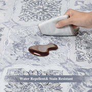 Moroccan Scalloped Rug Gray Soft Washable Low Pile Indoor Doormat