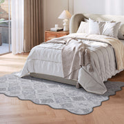 Moroccan Scalloped Rug Gray Soft Washable Low Pile Indoor Doormat