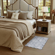 Moroccan Scalloped Rug Gray Soft Washable Low Pile Indoor Doormat