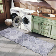 Moroccan Scalloped Rug Gray Soft Washable Low Pile Indoor Doormat