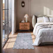 Moroccan Scalloped Rug Gray Soft Washable Low Pile Indoor Doormat