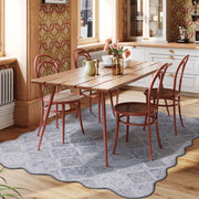 Moroccan Scalloped Rug Gray Soft Washable Low Pile Indoor Doormat