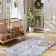 Moroccan Scalloped Rug Gray Soft Washable Low Pile Indoor Doormat