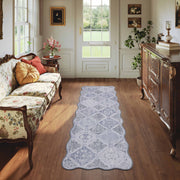 Moroccan Scalloped Rug Gray Soft Washable Low Pile Indoor Doormat