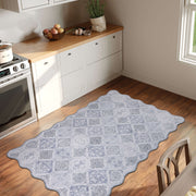 Moroccan Scalloped Rug Gray Soft Washable Low Pile Indoor Doormat