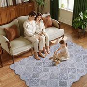 Moroccan Scalloped Rug Gray Soft Washable Low Pile Indoor Doormat