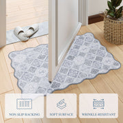 Moroccan Scalloped Rug Gray Soft Washable Low Pile Indoor Doormat