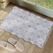 Moroccan Scalloped Rug Gray Soft Washable Low Pile Indoor Doormat