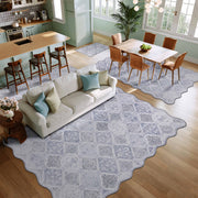 Moroccan Scalloped Rug Gray Soft Washable Low Pile Indoor Doormat