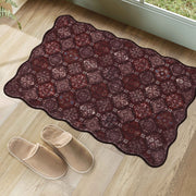 Moroccan Scalloped Rug Soft Brown Red Washable Low-Pile Non-Slip Doormat