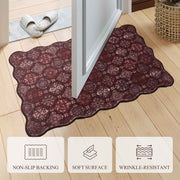Moroccan Scalloped Rug Soft Brown Red Washable Low-Pile Non-Slip Doormat