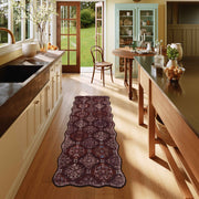 Moroccan Scalloped Rug Soft Brown Red Washable Low-Pile Non-Slip Doormat