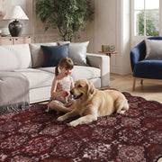 Moroccan Scalloped Rug Soft Brown Red Washable Low-Pile Non-Slip Doormat