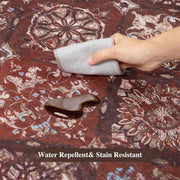 Moroccan Scalloped Rug Soft Brown Red Washable Low-Pile Non-Slip Doormat