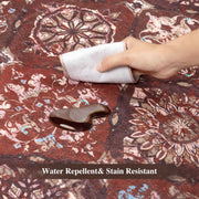 Moroccan Scalloped Rug Soft Brown Red Washable Low-Pile Non-Slip Doormat