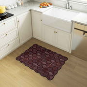 Moroccan Scalloped Rug Soft Brown Red Washable Low-Pile Non-Slip Doormat