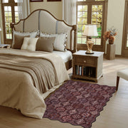 Moroccan Scalloped Rug Soft Brown Red Washable Low-Pile Non-Slip Doormat