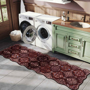 Moroccan Scalloped Rug Soft Brown Red Washable Low-Pile Non-Slip Doormat