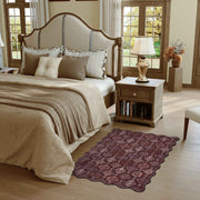 Moroccan Scalloped Rug Soft Brown Red Washable Low-Pile Non-Slip Doormat