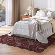 Moroccan Scalloped Rug Soft Brown Red Washable Low-Pile Non-Slip Doormat