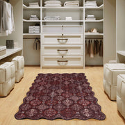 Moroccan Scalloped Rug Soft Brown Red Washable Low-Pile Non-Slip Doormat