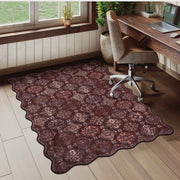 Moroccan Scalloped Rug Soft Brown Red Washable Low-Pile Non-Slip Doormat