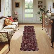 Moroccan Scalloped Rug Soft Brown Red Washable Low-Pile Non-Slip Doormat