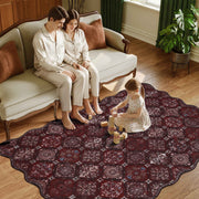 Moroccan Scalloped Rug Soft Brown Red Washable Low-Pile Non-Slip Doormat