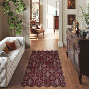 Moroccan Scalloped Rug Soft Brown Red Washable Low-Pile Non-Slip Doormat