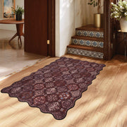 Moroccan Scalloped Rug Soft Brown Red Washable Low-Pile Non-Slip Doormat