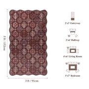 Moroccan Scalloped Rug Soft Brown Red Washable Low-Pile Non-Slip Doormat