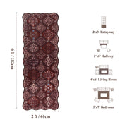 Moroccan Scalloped Rug Soft Brown Red Washable Low-Pile Non-Slip Doormat