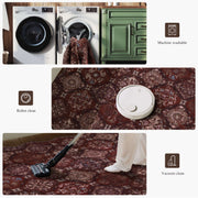 Moroccan Scalloped Rug Soft Brown Red Washable Low-Pile Non-Slip Doormat