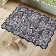 Moroccan Washable Scalloped Rug Black Ultra-Thin Soft Stain Resistant Carpet
