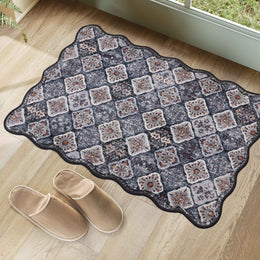Moroccan Washable Scalloped Rug Black Ultra-Thin Soft Stain Resistant Carpet