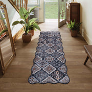 Moroccan Washable Scalloped Rug Black Ultra-Thin Soft Stain Resistant Carpet