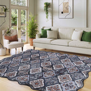 Moroccan Washable Scalloped Rug Black Ultra-Thin Soft Stain Resistant Carpet