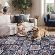 Moroccan Washable Scalloped Rug Black Ultra-Thin Soft Stain Resistant Carpet