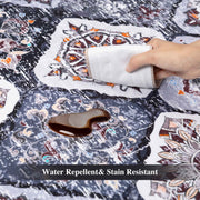 Moroccan Washable Scalloped Rug Black Ultra-Thin Soft Stain Resistant Carpet