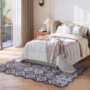 Moroccan Washable Scalloped Rug Black Ultra-Thin Soft Stain Resistant Carpet