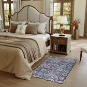 Moroccan Washable Scalloped Rug Black Ultra-Thin Soft Stain Resistant Carpet