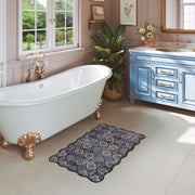 Moroccan Washable Scalloped Rug Black Ultra-Thin Soft Stain Resistant Carpet