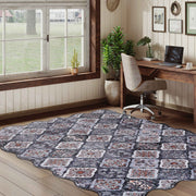 Moroccan Washable Scalloped Rug Black Ultra-Thin Soft Stain Resistant Carpet