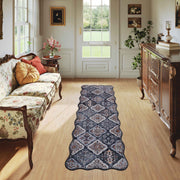 Moroccan Washable Scalloped Rug Black Ultra-Thin Soft Stain Resistant Carpet