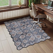 Moroccan Washable Scalloped Rug Black Ultra-Thin Soft Stain Resistant Carpet