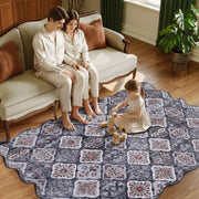 Moroccan Washable Scalloped Rug Black Ultra-Thin Soft Stain Resistant Carpet