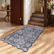 Moroccan Washable Scalloped Rug Black Ultra-Thin Soft Stain Resistant Carpet