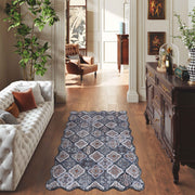 Moroccan Washable Scalloped Rug Black Ultra-Thin Soft Stain Resistant Carpet