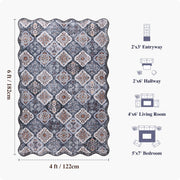 Moroccan Washable Scalloped Rug Black Ultra-Thin Soft Stain Resistant Carpet