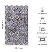 Moroccan Washable Scalloped Rug Black Ultra-Thin Soft Stain Resistant Carpet